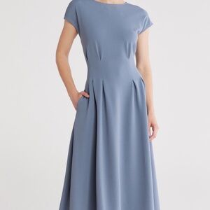 Pleated waist knit A-line dress